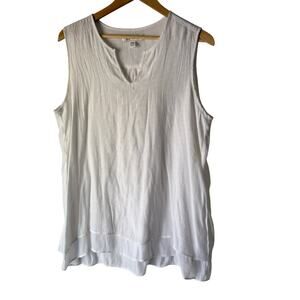 Cristina B White Sleeveless Layered Hem Tunic‎ Blouse Size L Lightweight